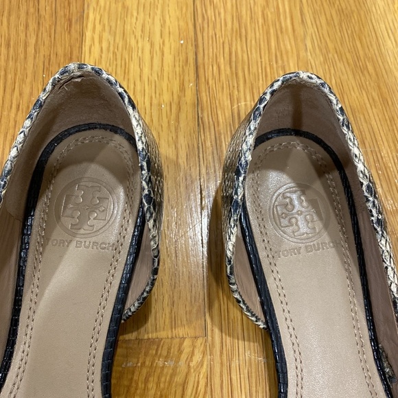 Tory Burch D'Orsay Snakeskin Print Leather Flats - Picture 9 of 12